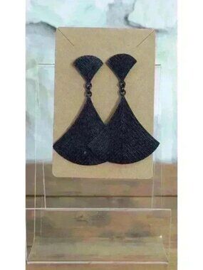Black Boho Style Antique Finish Textured Drop Earrings